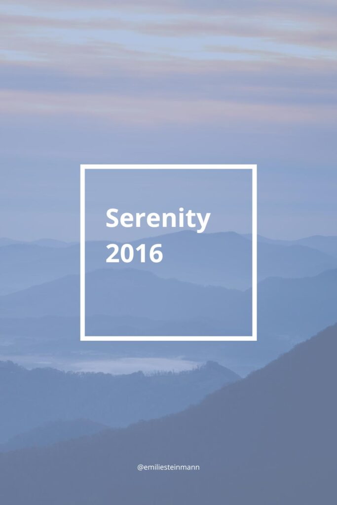 Pantone Color of the Year 2016 Serenity depicted as a hazy blue mountain landscape representing peace, clarity, and balance.