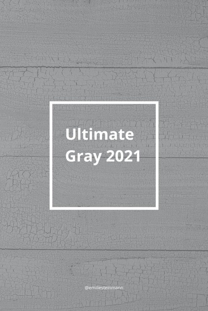 Pantone Color of the Year 2021 Ultimate Gray, displayed as a neutral gray cracked-paint texture with minimalist white framing.