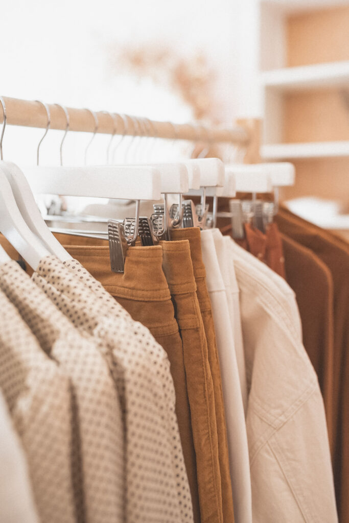 ack of secondhand pieces in cream, camel and tan — thrift stores are quiet hunting grounds for creative inspiration.